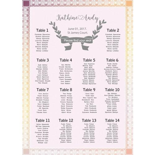 The unique printable wedding seating plan digital file provided only can be birthday or christams party pink with gray