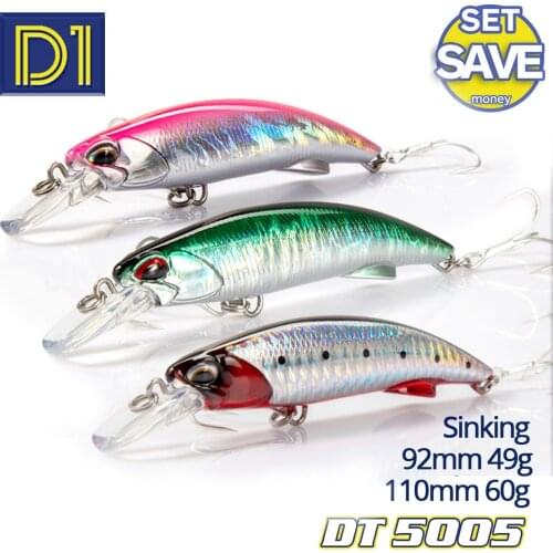 D1 Sea fishing Heavy Sinking Lure 92mm 49g 110mm 60g jerk minnow bait for fishing Tuna forefish and dolphin fish depth 1.5~4.0m