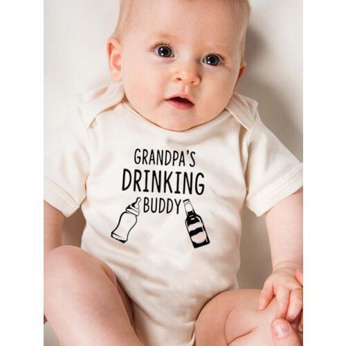 Grandpas Drinking Buddy Summer Infant Bodysuit Newborn Kids Funny Jumpsuit Baby Boys Girls Short Sleeve Clothes