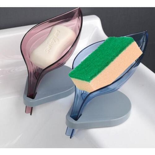 Leaf Shape Soap Holder Sink Drain Box Sponge Creative Suction Cup Soap Storage Drying Rack Cleaning Brush Case Bathroom Supplies