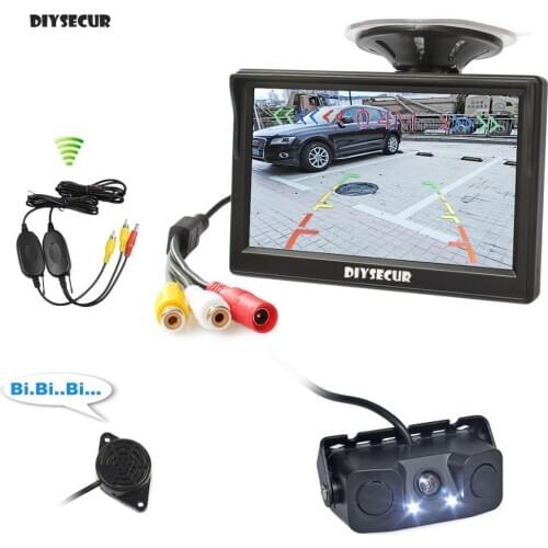 DIYSECUR Wireless 5 " TFT LCD Display Car HD Monitor + Waterproof LED Video Parking Radar Sensor Car Rear View LED Camera 3 in 1