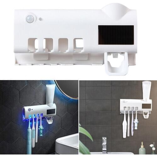 Electric UV Toothbrush Sanitizer Holders Solar Powered Wall Mount with Toothpaste Dispenser SSwell