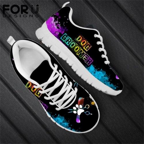 FORUDESIGNS New Style Pet Lover Shoes For Women Dog Groomer Paw Print Lace Up Outdoor Casual Platform Sneakers Sapatos Female