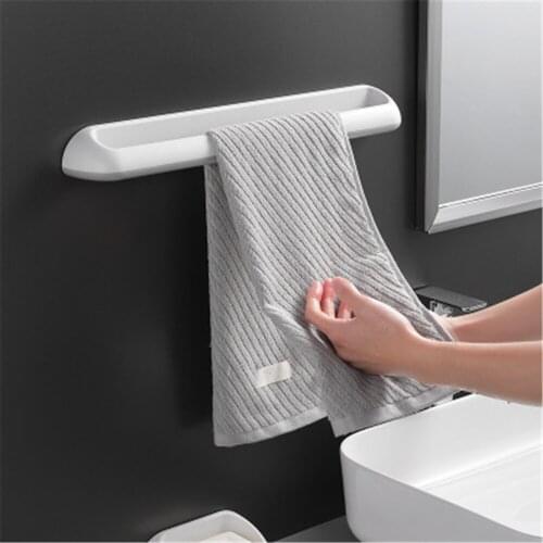 Creative Bathroom Towel Holder Multi Storage Rack Wall-Mounted Punching Free Kitchen Rag Hanger Single Towel Bar Home Organizer