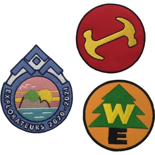 20pcs/lot Round Embroidery Patch Letter Tree Mountain Hammer Clothing Decoration Craft Diy Iron Heat Transfer Applique