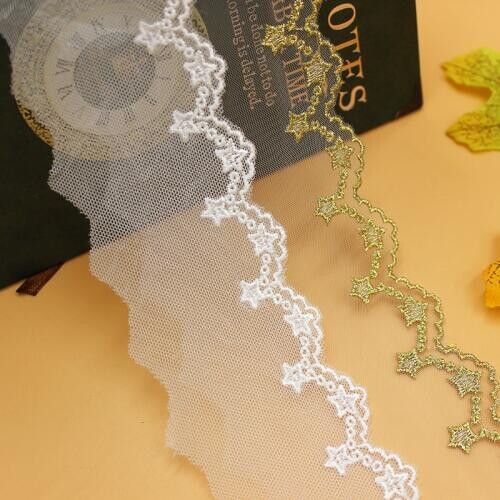 Fashion Star Mesh Lace Trim Sewing Cord Embroidered Wedding Dress Diy Gold or White Lace Fabric Material 5cm/7cm width
