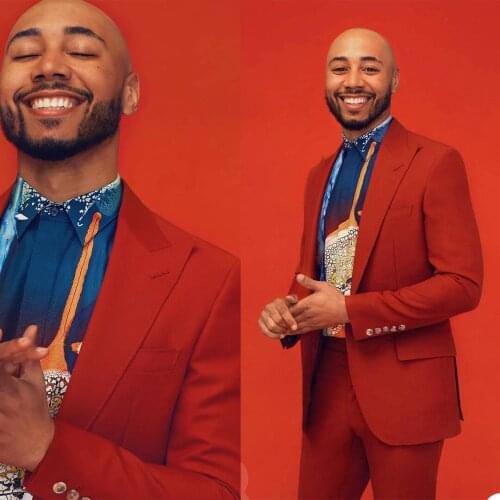 Gentleman Red Mens Suits Slim Fit Men Business Pants Suit Tailored Prom Party Wedding Tuxedos (Jacket+Pants)