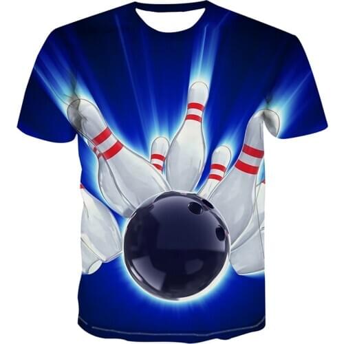 New stylish summer leisure 3D printed mens T-shirt bowling pattern short sleeve shirt couples sportswear T-shirt baseball unifo