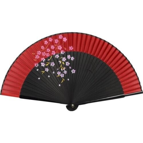 New Handheld Fan Sakura Printing Folded Fans Spun Silk Bamboo Hand Held Props for Dancing Cosplay Home Office Wall Diy Decoratio