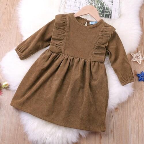 Spring Autumn Girl Dress New Long Sleeve Ruffle Stitching Pure Color Princess Dress Toddler Kid Clothes Cute Childrens Dress