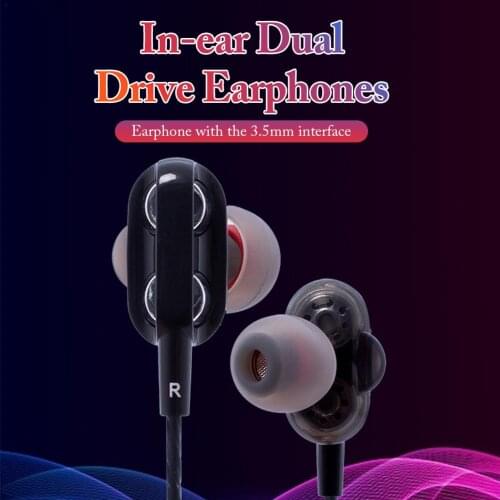 Wired Earphone High Bass Dual Drive Stereo In Ear Earphones With Microphone In-Ear Earphones Earbuds Sport For Universal Phone
