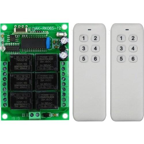 DC12V 6CH 6 CH Wireless Remote Control LED Light Switch Relay Output Radio control RF Transmitter And 315/433MHz Receiver garage