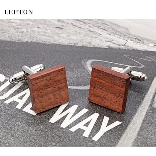 Low-key Luxury Wood Cufflinks For Mens Top Quality Lepton Brand Square Rosewood Cuff links Men Wedding Groom Gift Cufflinks
