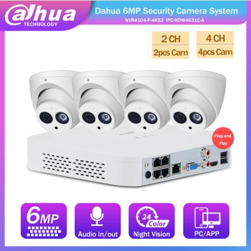 DAHUA CCTV Camera Security System Kit 4CH 4K NVR4104-P-4KS2 6MP IPC-HDW4631C-A h.265 ANR DMSS People Counting and AI By Camera
