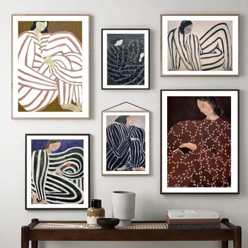 Nordic Posters And Prints Abstract Line Curve Striped Lady Modern Wall Art Canvas Painting Wall Pictures For Living Room Decor