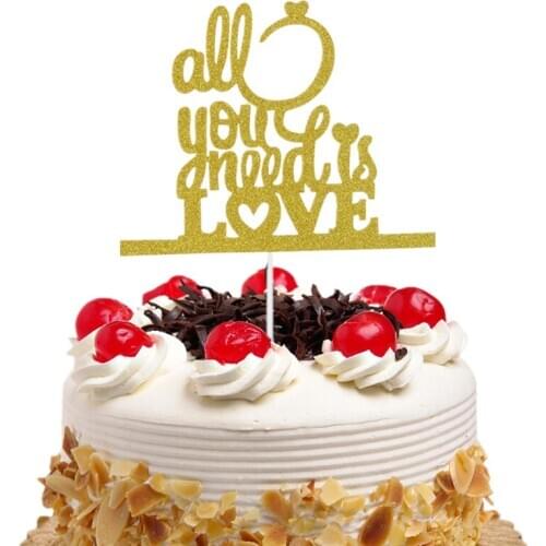 Cake Topper Flags all you need is love Glitter Paper Happy Birthday Decoration Cupcake Topper Wedding Baby Shower Party Baking