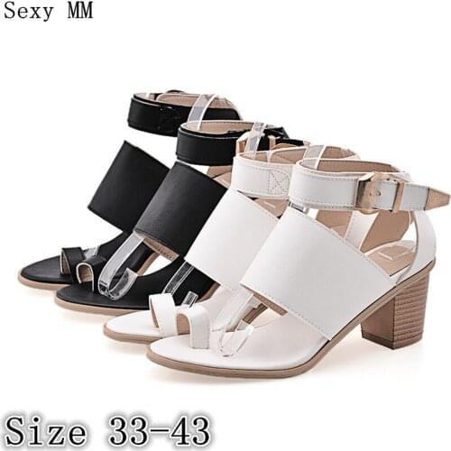 Women Gladiator Sandals Square High Heels Summer Pumps Shoes Woman High Heel Sandals Plus Size 33 - 40 41 42 43
