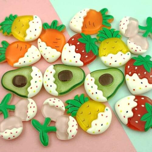 20pcs Cartoon Fruit Series Resin Ornaments DIY Craft Supplies Phone Shell Patch Arts Clothing Shoes Hair Accessories Materials