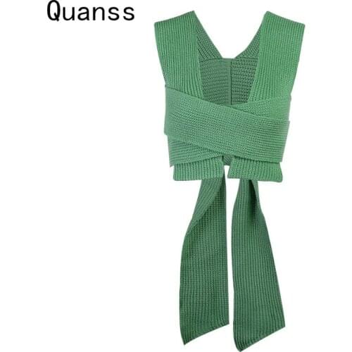 Quanss 2021 Spring Summer Fashion Sweater Vest Women Bandage Sexy Y2k Knit Tank Top Cross Straps Pullover Crop Top Clothes WSY02