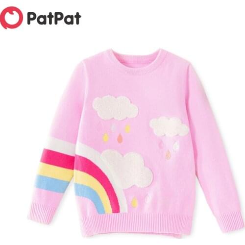 PatPat Toddler Girl Cloud Rainbow Embroidery Sweater Knitted Pullover