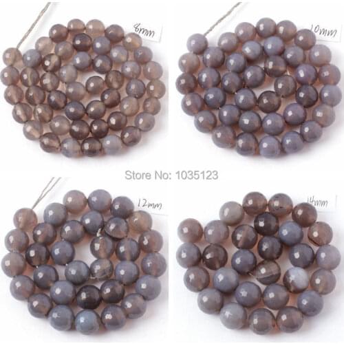 High Quality Natural Faceted Round Gray Agates Onyx 4/6/8/10/12/14mm Gems Loose Beads Strand 15 Inch Jewellery Making wj58