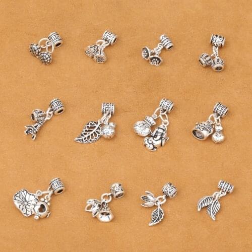 S925 Sterling Silver Jewelry DIY Crystal Bracelet Pendant Small Leaf Lotus Seed Gourd Pendant Accessories Wholesale