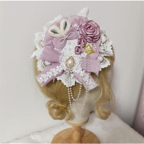 Lolita Hairpin Top Hat Side Clip Headdress Flower Rabbit Ear Hairpin Hat Costume Accessories D763