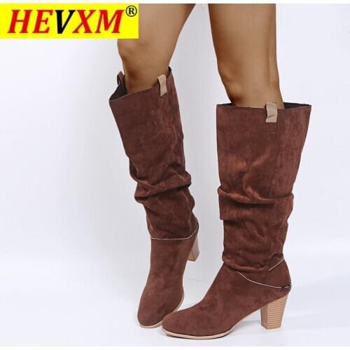 Women Faux Suede Over The Knee High Slouchy Boots Pointy Toe Chunky Heel Slouch Long Boots Ladies Winter Heeled Shoes