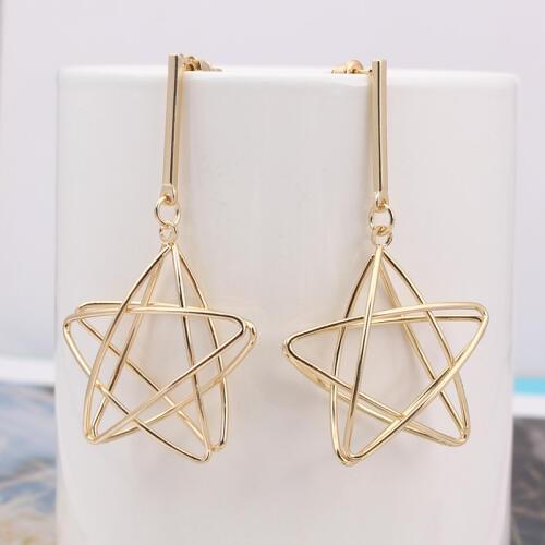 Long Solid Big Star Drop Earrings for Women Korean Style Gold Color Paint Metal Exaggerated Earrings Jewelry Friend Girl Gift