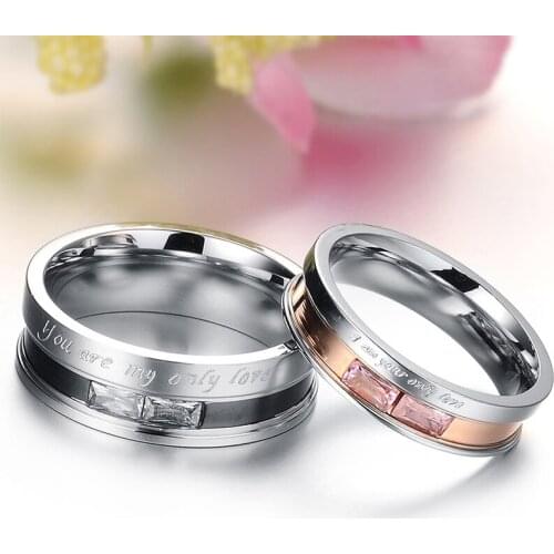 Double rings women stainless steel fashion Lovers zircon couple ring black Rose gold rings crystal gifts for womans accessories