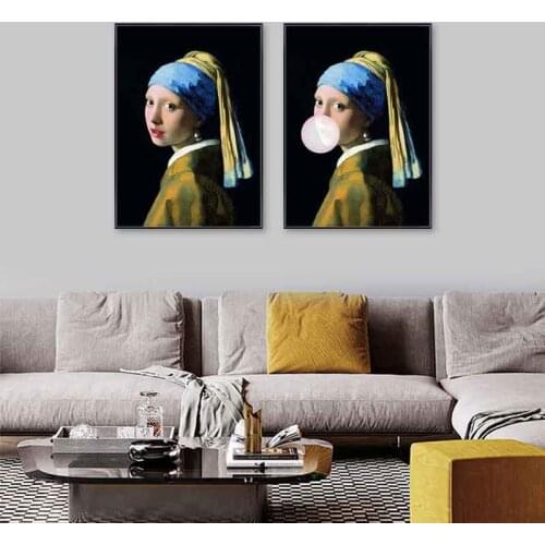 World Famous Pictures Retro Bubble Women Painting Nordic Figure Wall Art Canvas Poster Modern Living Room Decoration