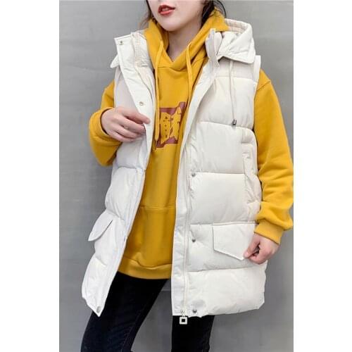 ZXQJ Women 2021 Fashion Mid-length Warm Padded Waistcoat Vintage Sleeveless Drawstring Female Outerwear Chic Veste