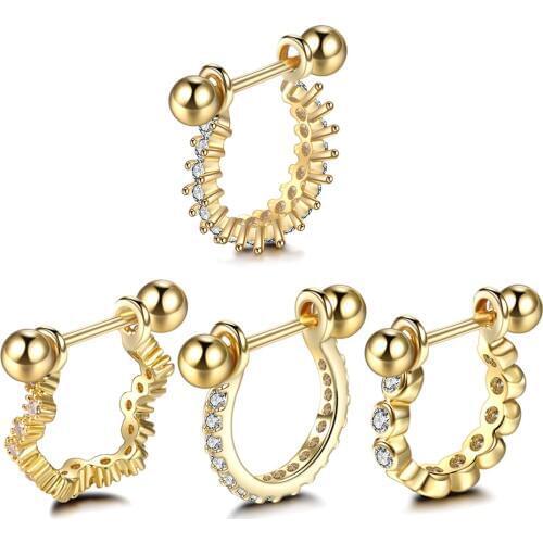 1PC 20G Copper Gold Nose Rings Barbell With CZ Hoop Cartilage Helix Gem Daith Rook Lobe Earring Ear Piercings Women Gift Jewelry