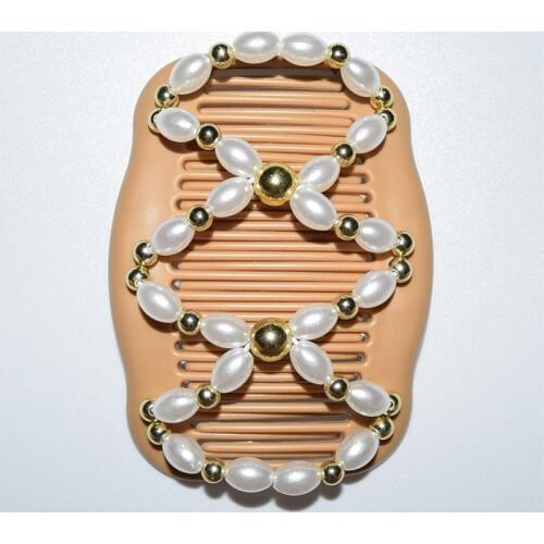 20 PCS/LOT golden and pearl hot sale elastic beaded double twin headwear magic hair comb clips for woman fashion