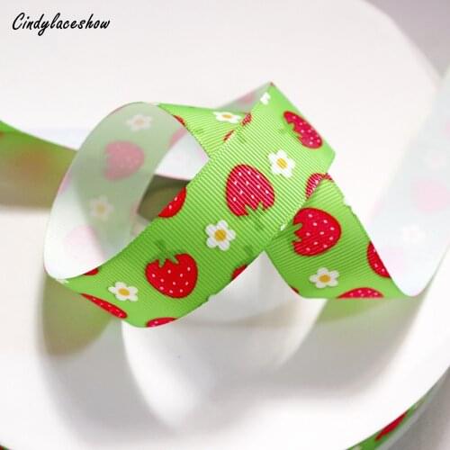 5yards/Lot 1'' 25 mm Red strawberry polyester Green grosgrain ribbon DIY hair bows handmade materials,gift Cake packing wrap