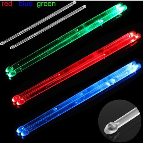 5A LED Polymer Material Drum Stick Noctilucent Glow in The Dark Stage Performance Luminous Jazz Drumsticks 3 Colors Optional