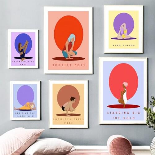 Yoga Chart Abstract Wall Art Canvas Painting Bodybuilding Nordic Posters And Prints Boho Wall Pictures For Living Room Gym Decor