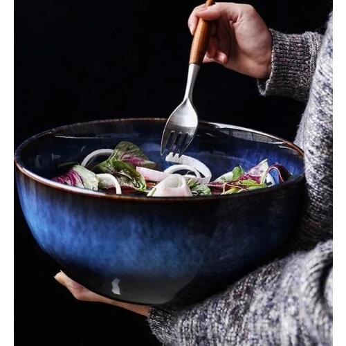 Latycodon grandiflorum home Japanese style large bowl salad bowl creative large noodle bowl ceramic soup bowl soup pot r