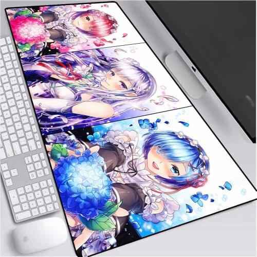 Re Zero Anime Two Girls Large Gaming Mouse Pad Rubber PC Computer Gamer Mousepad Desk Mat Locking Edge for CS GO LOL Dota 90x40