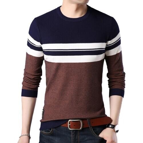 BROWON Brand 2020 Autumn Sweater Men O-neck Striped Knittwear Men Slim Sweaters Male Long Sleeve Social Business Clothes Men