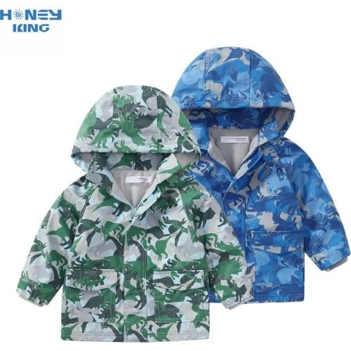 HONEYKING Cute Dinosaur Spring Children Coat Autumn Kids PU Waterproof Jacket Boys Outerwear Coats Boy Windbreaker Baby Clothes