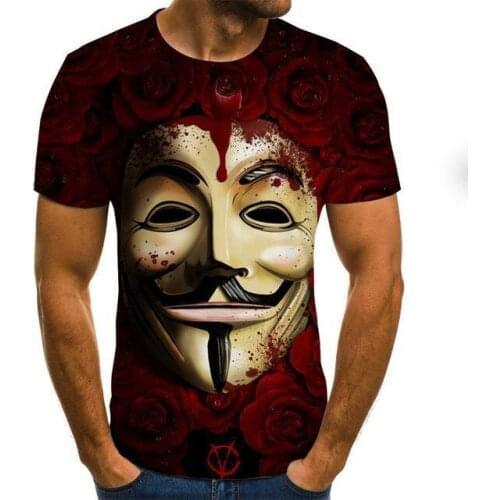 V word Vendetta 3D printing fashion new mens T-shirt hip-hop clown casual O-neck mens short-sleeved shirt street men clothing