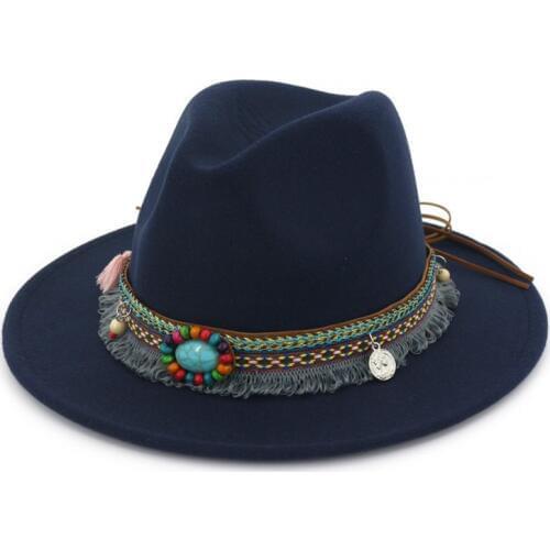 H7545 Men Women Couple Wool Fedoras Hat Woolen Felt Outdoor Gentleman Jazz Cap Male British Vintage Ribbon Church Party Hats