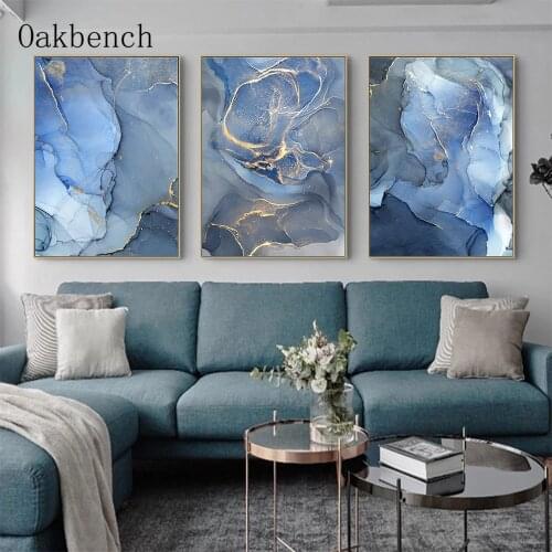Marble Texture Canvas Print Modern Poster Abstract Painting Blue Ink Posters And Prints Nordic Wall Pictures Living Room Decor