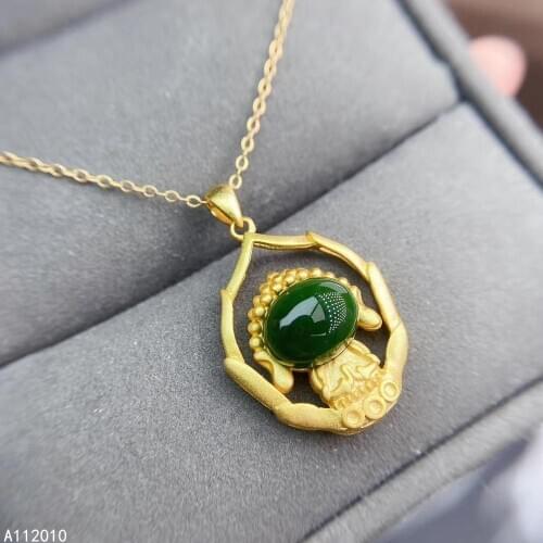 KJJEAXCMY Fine Jewelry 925 Sterling Silver inlaid Natural gemstone Jasper Female Pendant Necklace elegant Support test