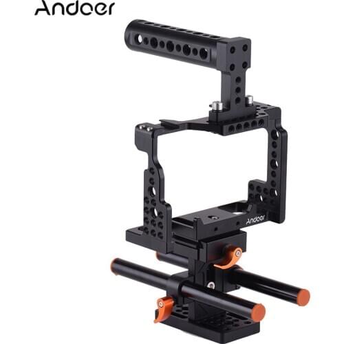 Andoer Camera Cage+Top Handle+15mm Rod Baseplate Kit Video Stabilizer Aluminum Alloy with Cold Shoe Mount for Sony A7 Camera