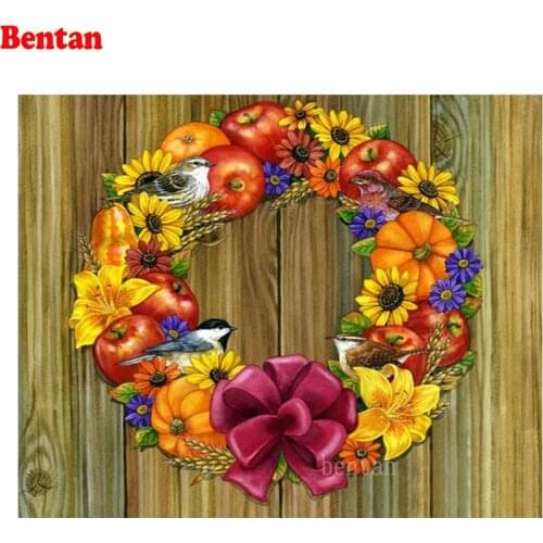 Diamond Embroidery Mosaic Flower Bird Apple Wreath Full Drill Square 5D DIY Diamond Painting Handicraft Home Decor Gift 2021 New
