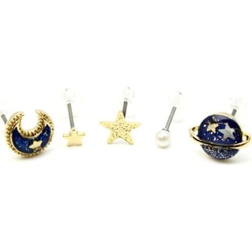 10 sets/lot fashion jewelry accessories metal space universe starmoon planet earring sets card packing