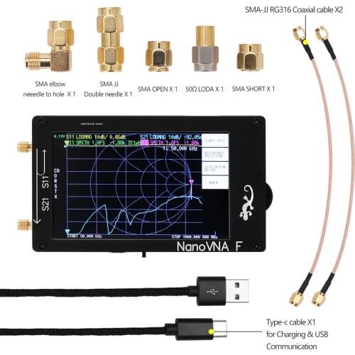 NanoVNA-F Portable Handheld Vector Network Analyzer SWR Meter 50KHz-1000MHz 4.3Inch IPS TFT Shortwave MF HF VHF Antenna Analyzer