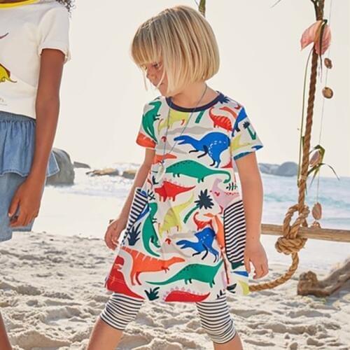 2019 NEWEST Baby Girl Dress with dinosaur cute cotton short sleeve dress robe bebe fille toddler girl dresses for 2 st birthday